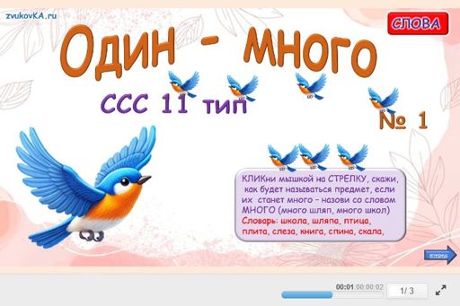 Материал «Один — много № 1» — слоговая структура тип 11