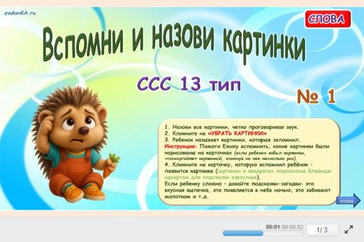Материал «Вспомни и назови картинки № 1» — слоговая структура тип 13